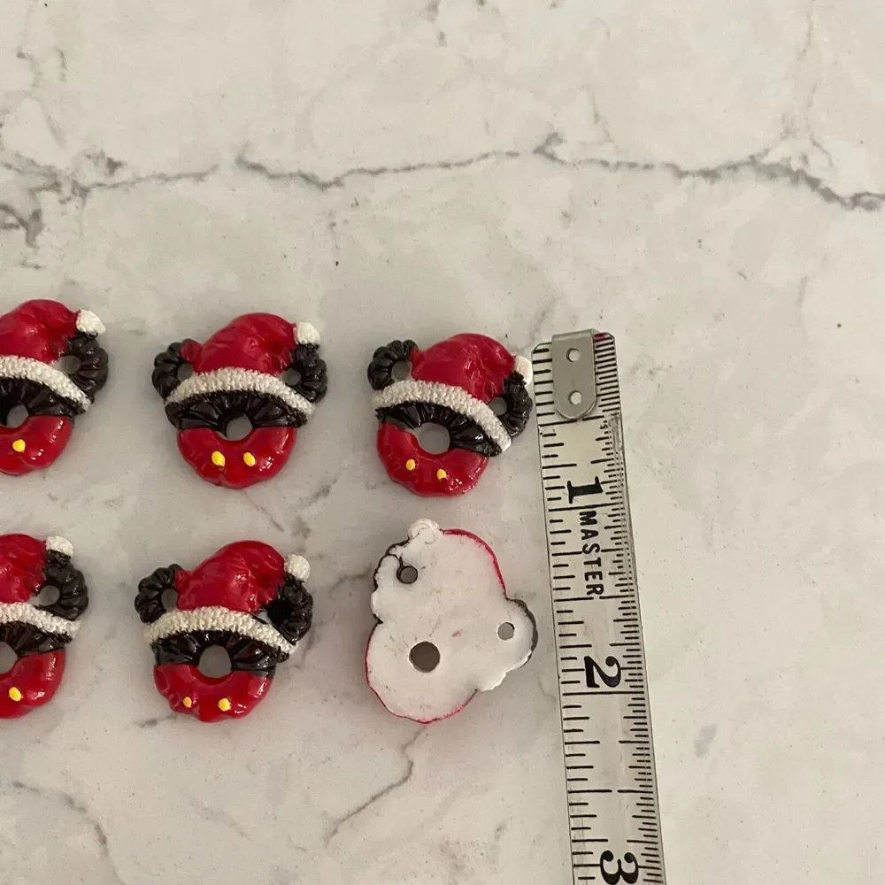 Mickey Mouse Christmas Resign Flat Back Red Set of 8 With Santa Hat